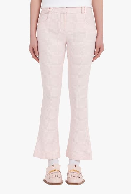 White and pale pink checkered flared pants - 5