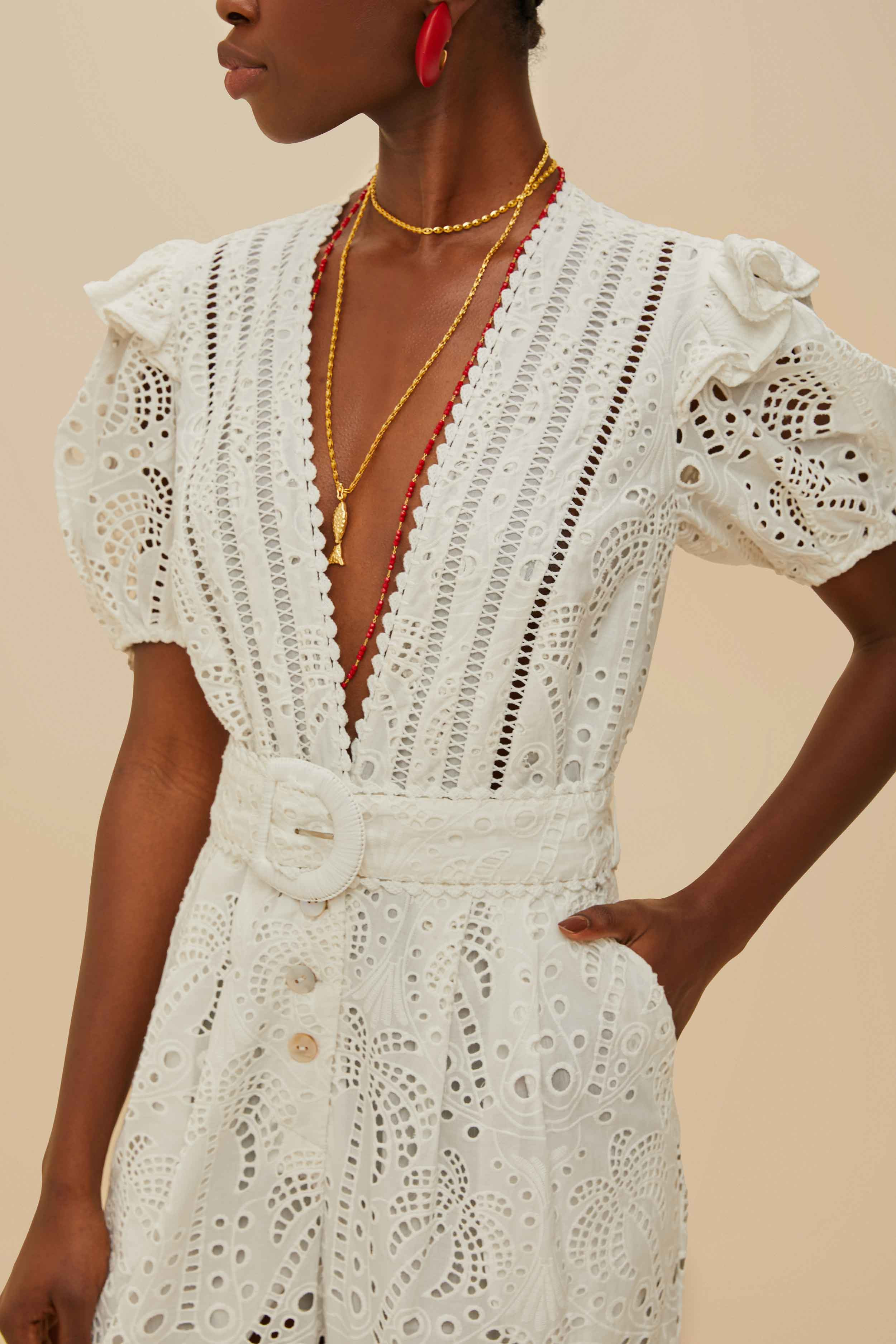 Off-White Palm Tree Eyelet Jumpsuit - 3