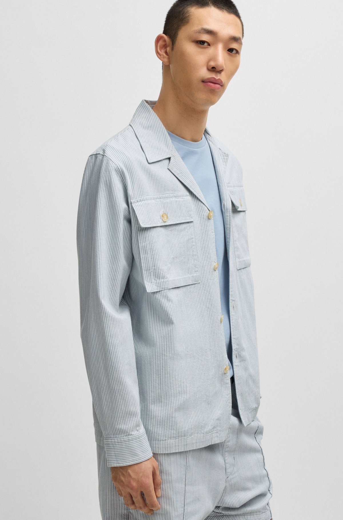 OVERSIZE-FIT OVERSHIRT IN A STRIPED OXFORD COTTON BLEND - 6