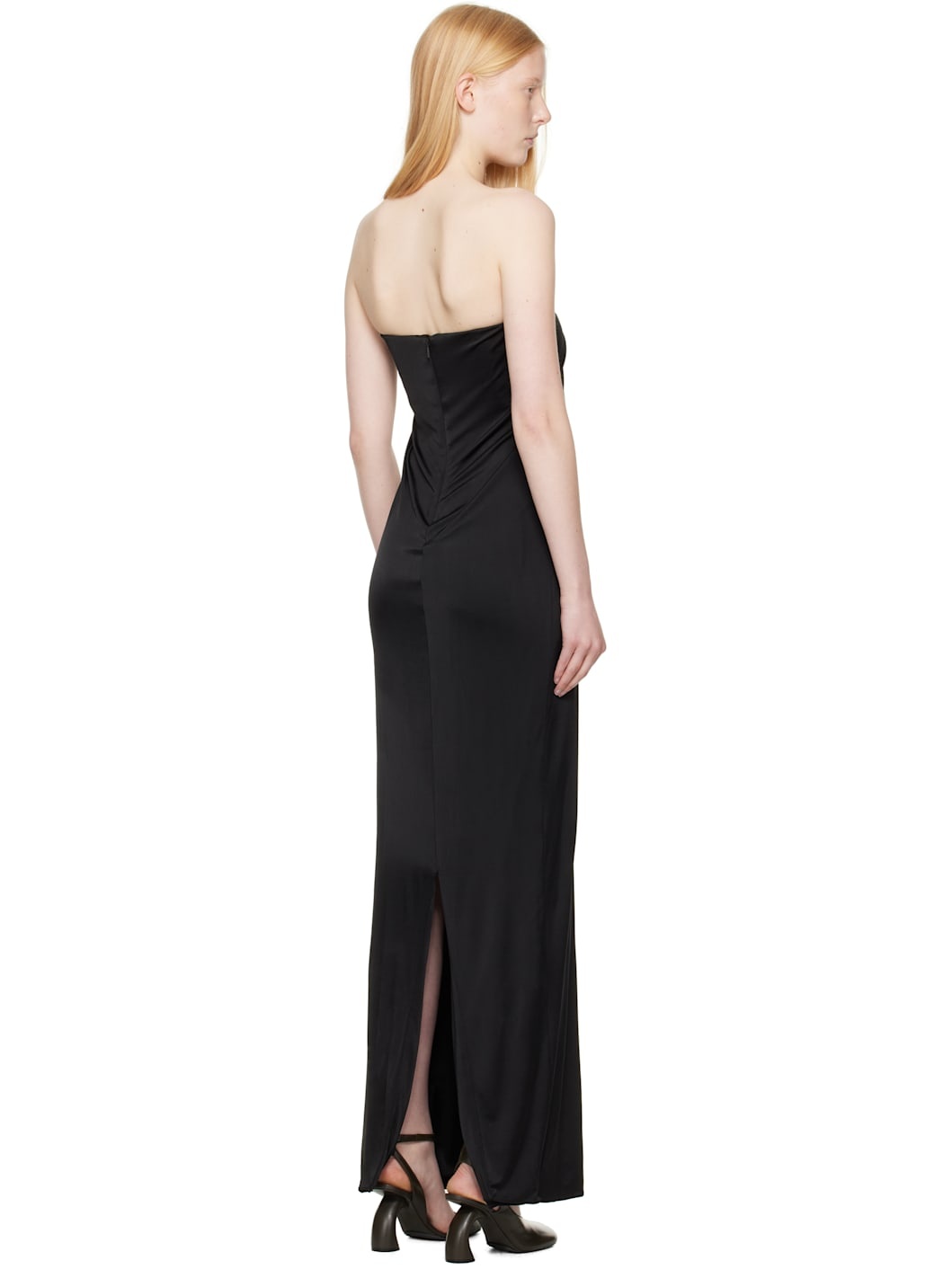 Black Sleeveless Gathered Maxi Dress - 3