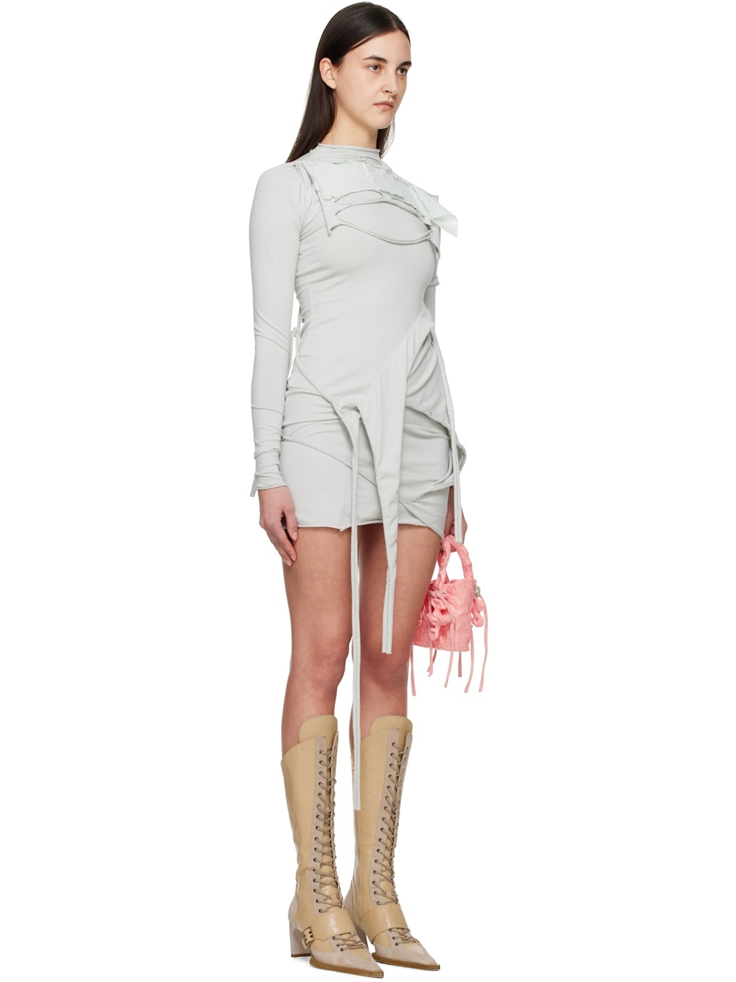Gray Deconstructed Longsleeve Minidress - 2