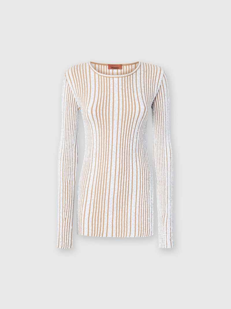 Ribbed sweater with sequins and long sleeves 1