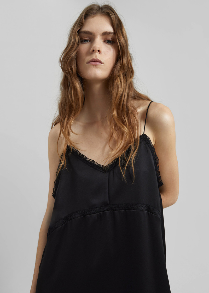 Velanne Satin Lace Trim Dress - Black 5