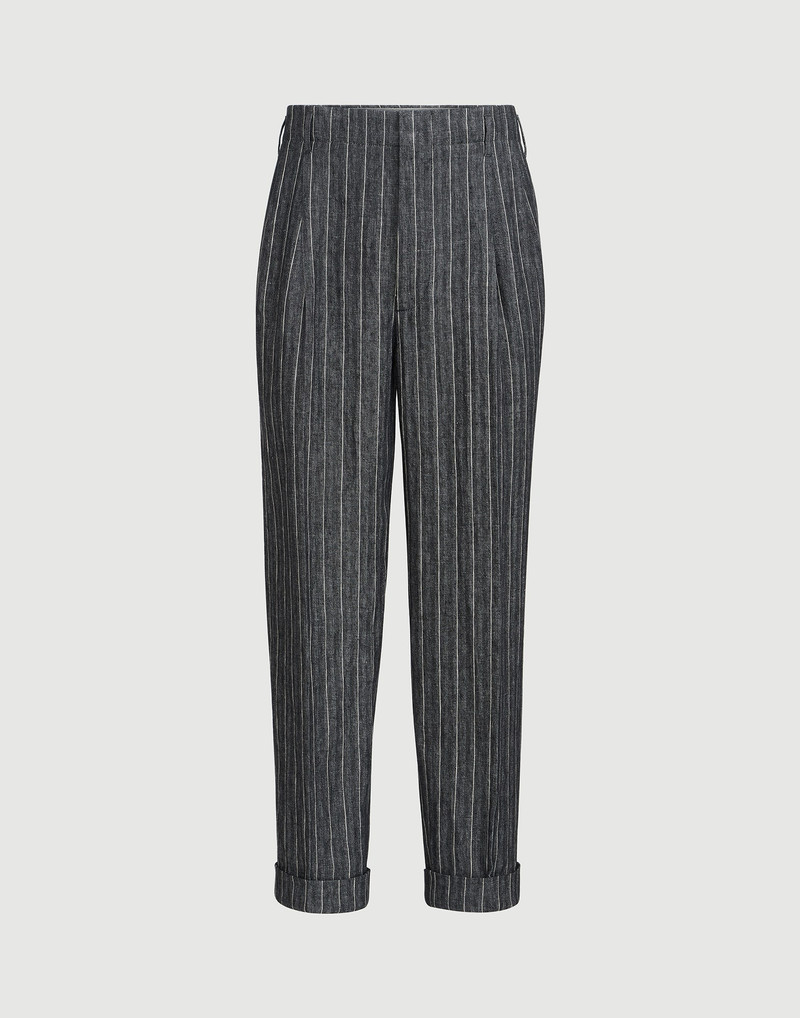 Linen chalk stripe chevron trousers with double pleats 1