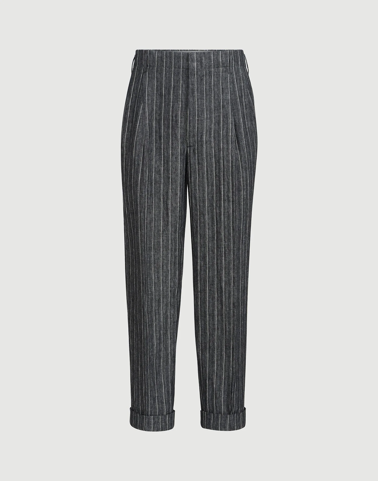 Linen chalk stripe chevron trousers with double pleats - 1