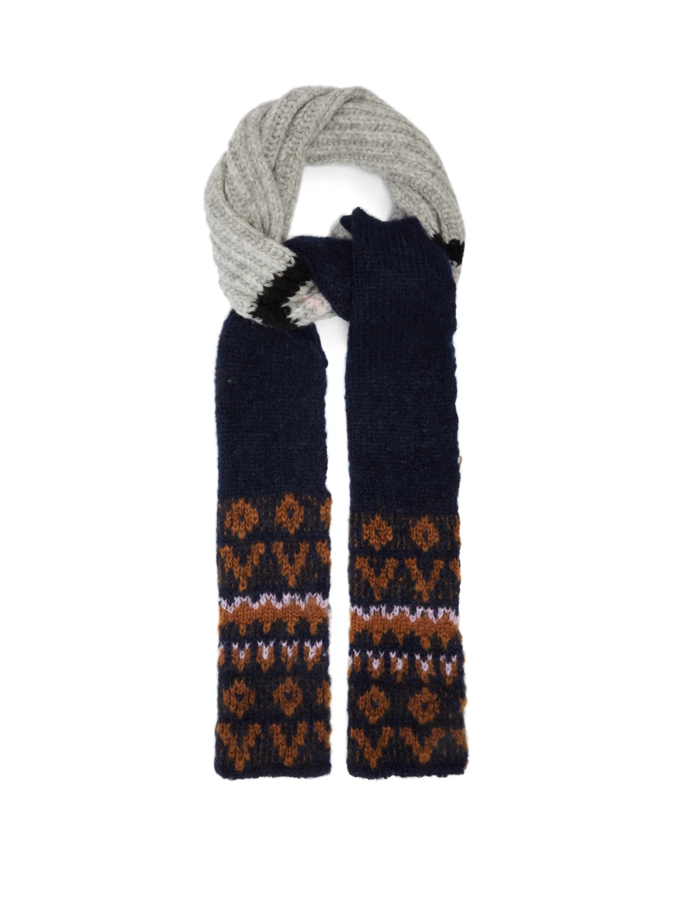 Fair-Isle striped slim alpaca-blend scarf - 1