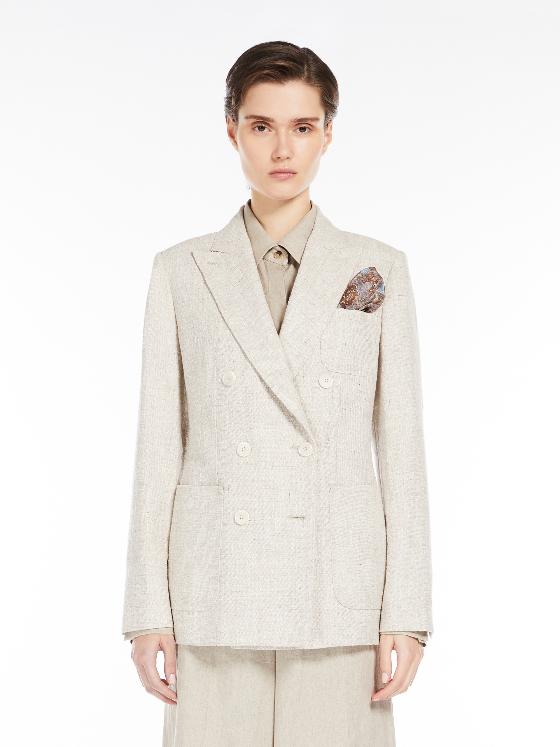 TARGA Double-breasted blazer in wool, linen and silk frisé - 3