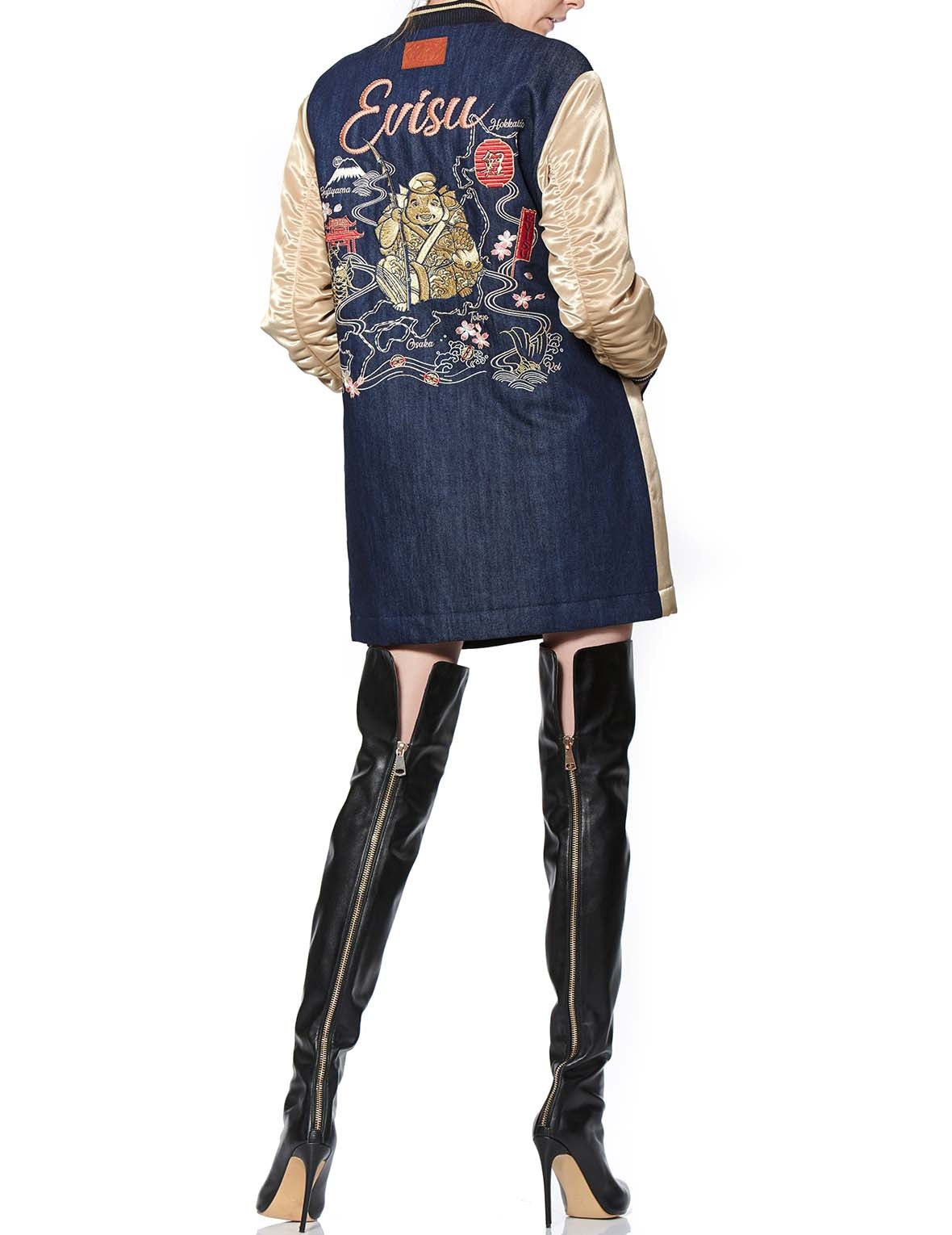 Denim Blocking Souvenir Long Coat - 3