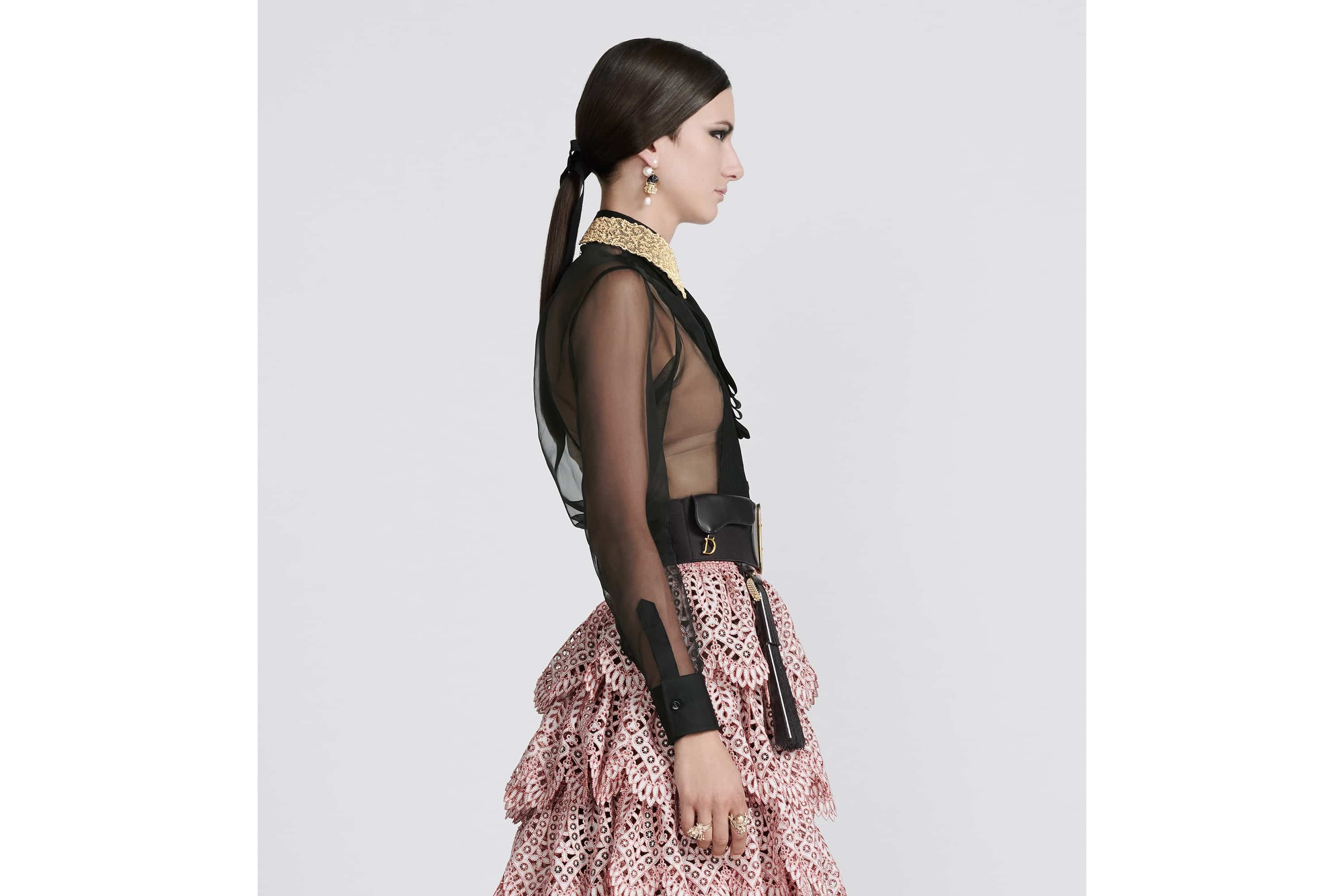 Sheer Blouse with Plastron - 5