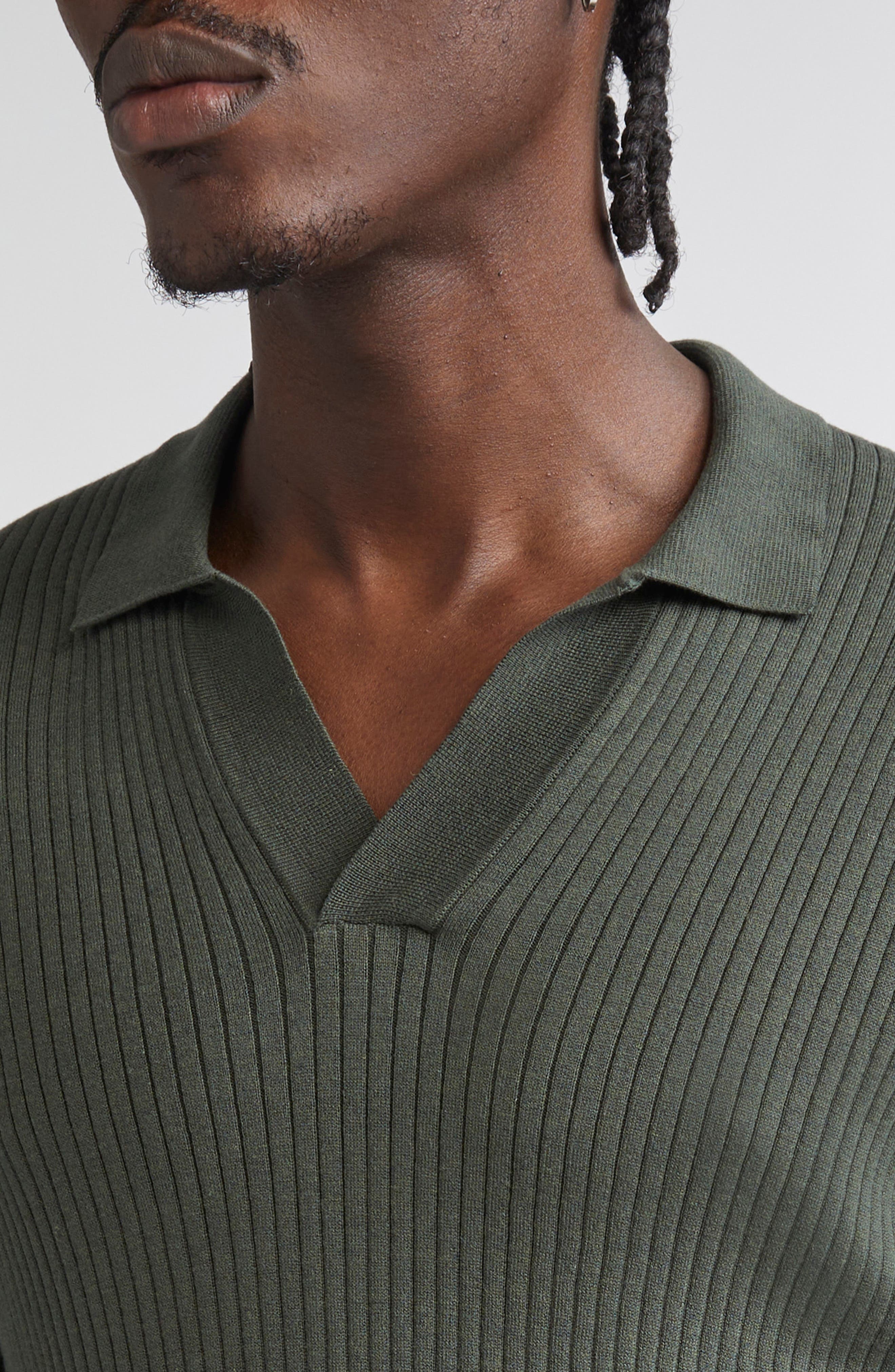 Sunspel Fine Rib Silk & Cotton Polo in Dusk Green at Nordstrom - 4