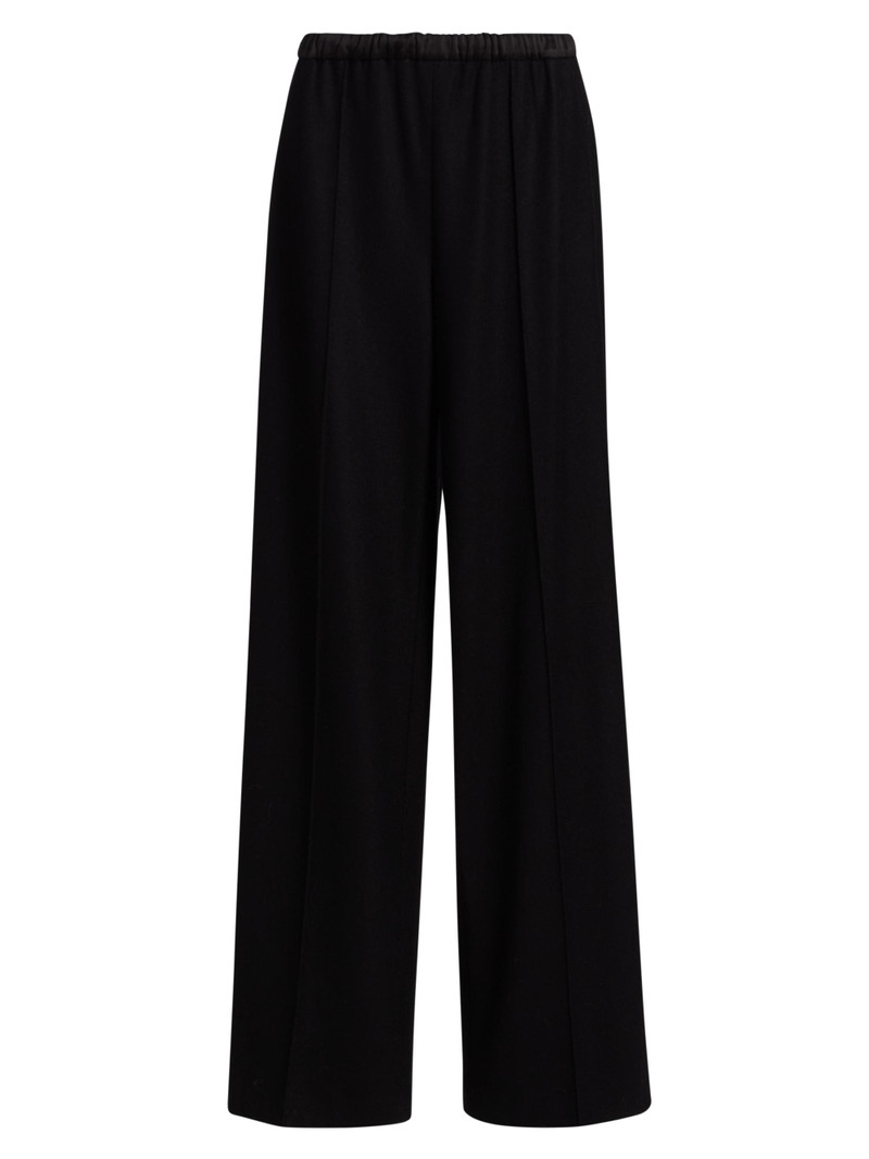 Women's Wool-Blend Satin-Trimmed Wide-Leg Pants - Black 1