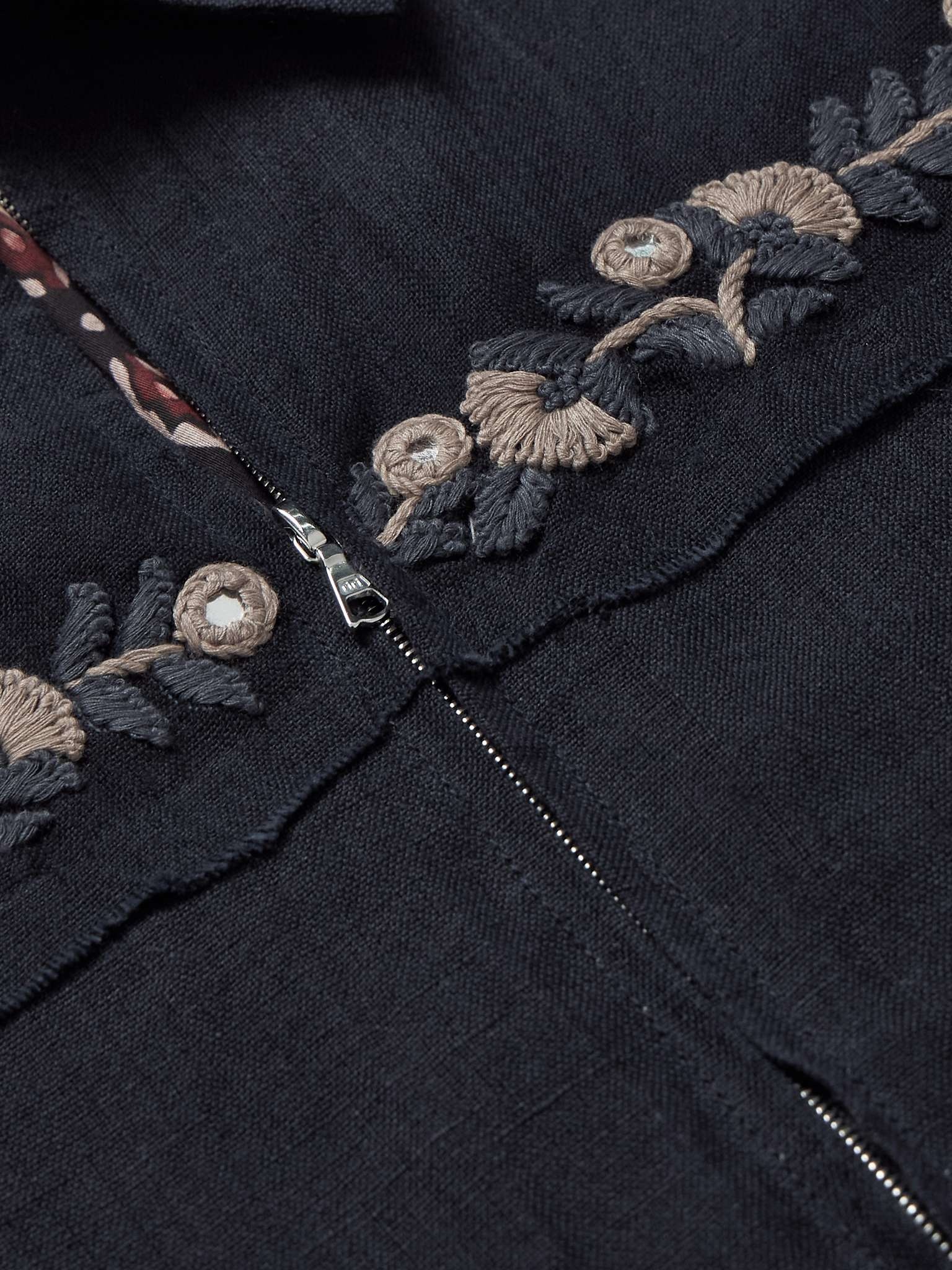 Embroidered Embellished Cotton and Linen-Blend Jacket - 4
