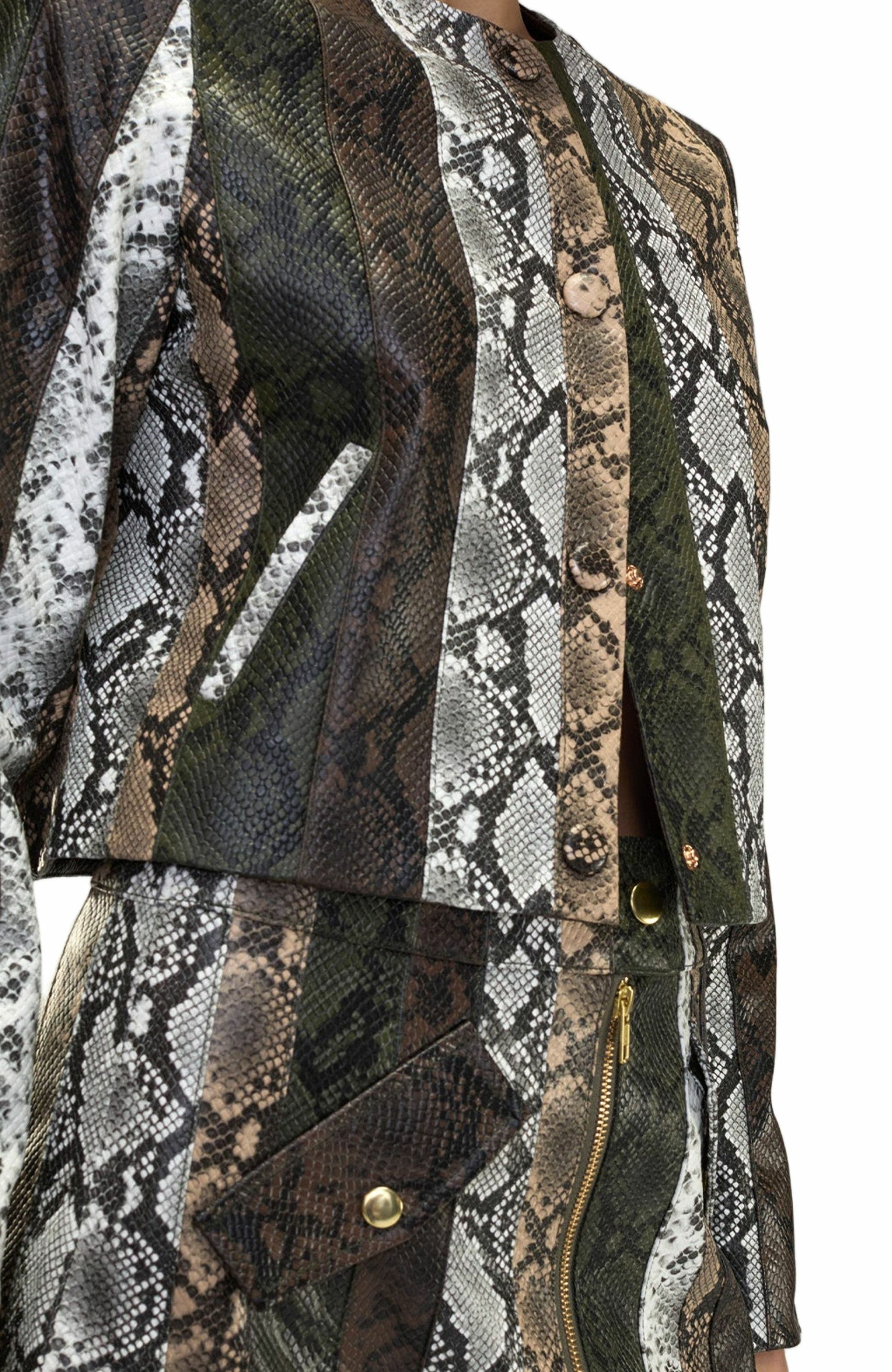 Cynthia Rowley Snake-Embossed Vegan Leather Cropped Jacket in Multi at Nordstrom - 9