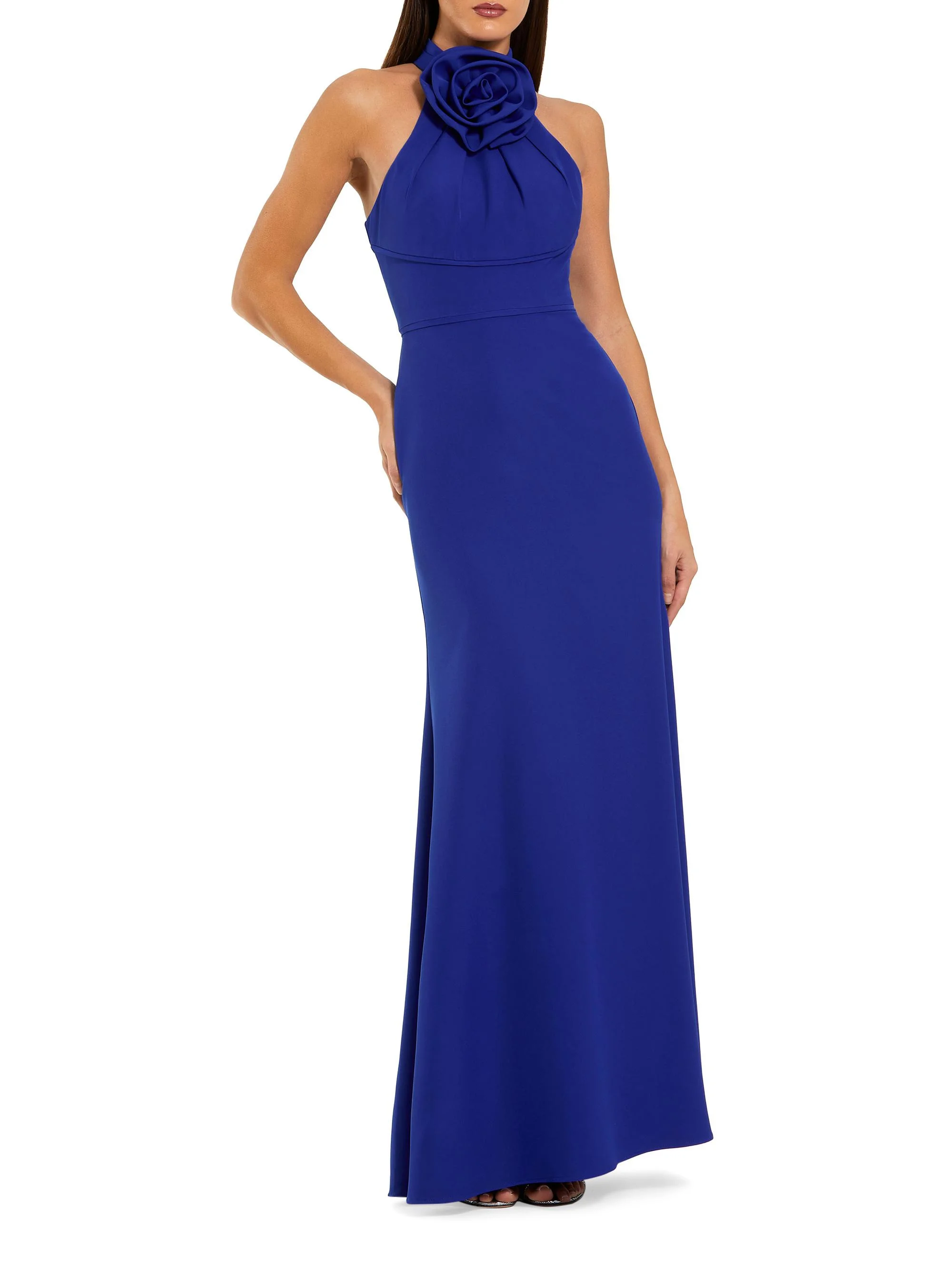 Women's Rosette Sleeveless Crepe Column Gown - Cobalt - 1