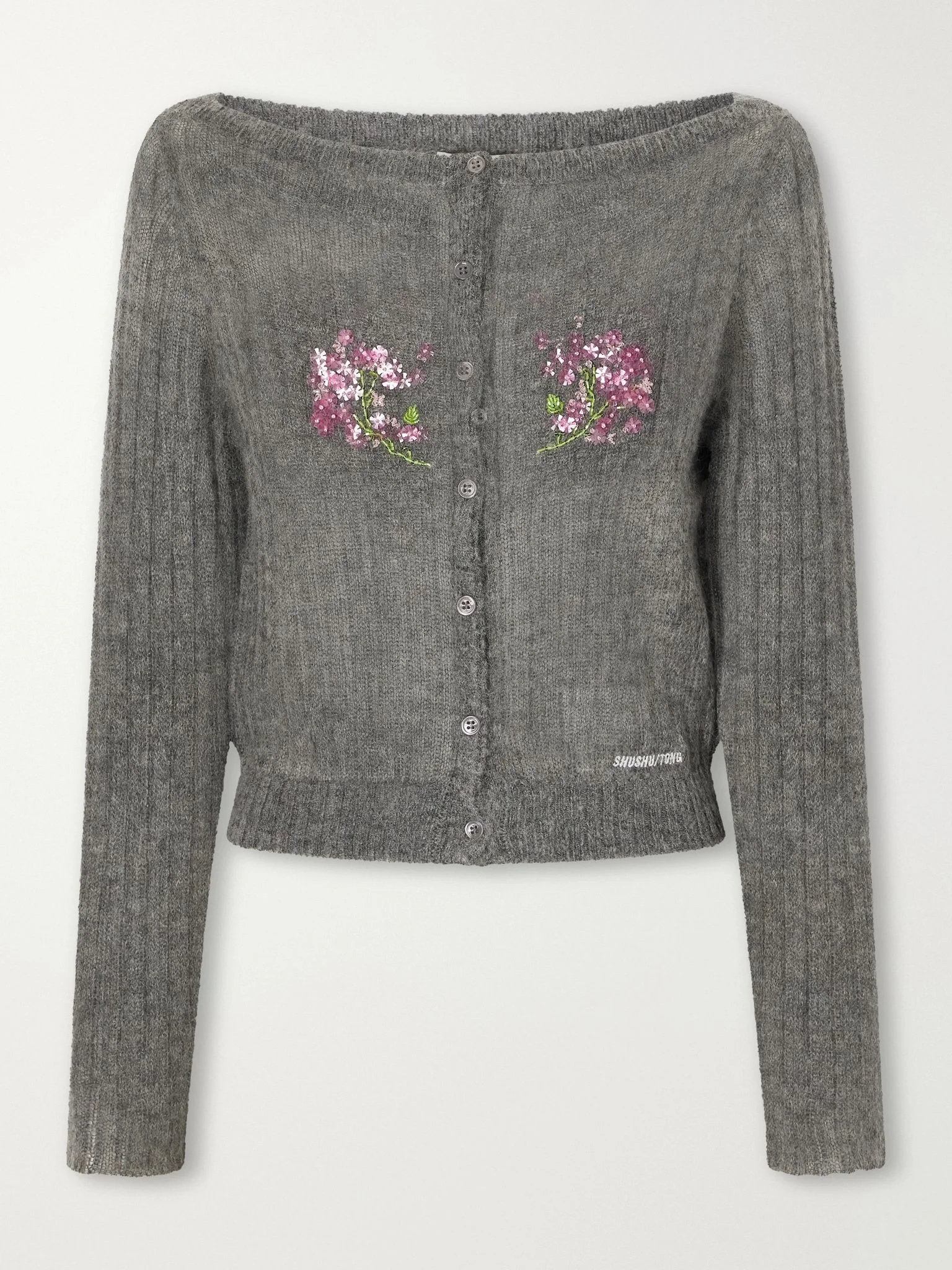 Embellished knitted cardigan Gray - 1