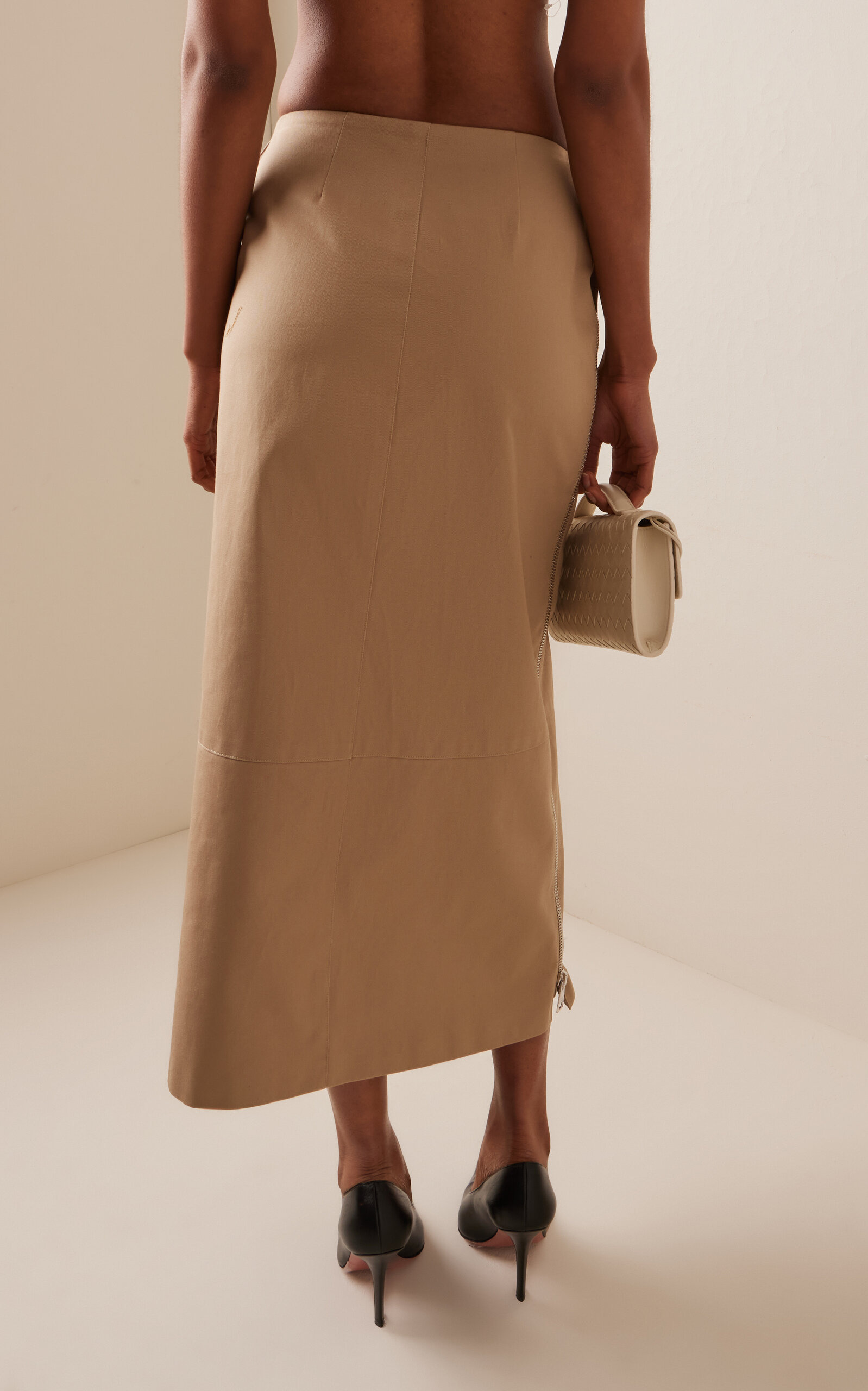 The Avery Cotton Gabardine Midi Skirt khaki - 4