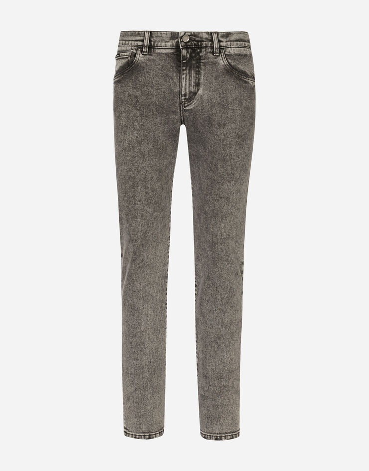 Light gray wash slim-fit stretch jeans - 1