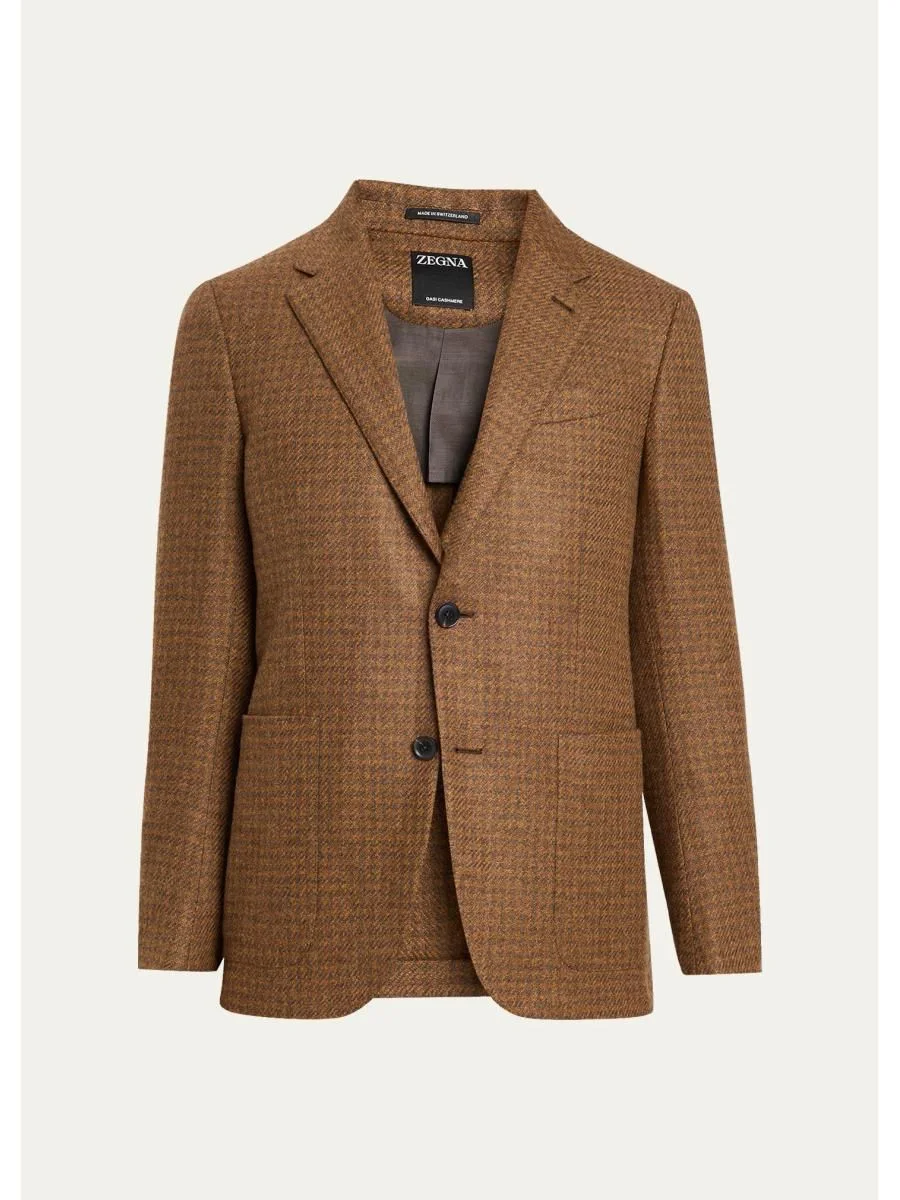 Men's Cashmere Tonal Houndstooth Single-Breasted Sport Coat - 1