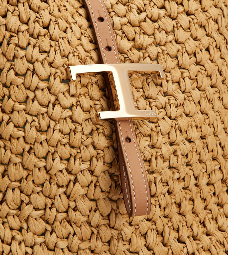 T TIMELESS BUCKET BAG IN RAFFIA AND LEATHER MINI - BROWN 6