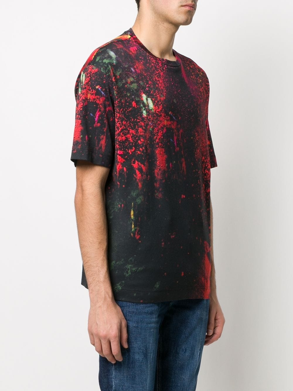 brush stroke print crew neck T-shirt - 3