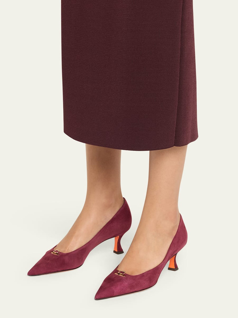 Santoni Suede Buckle Mid-Heel Pumps outlook