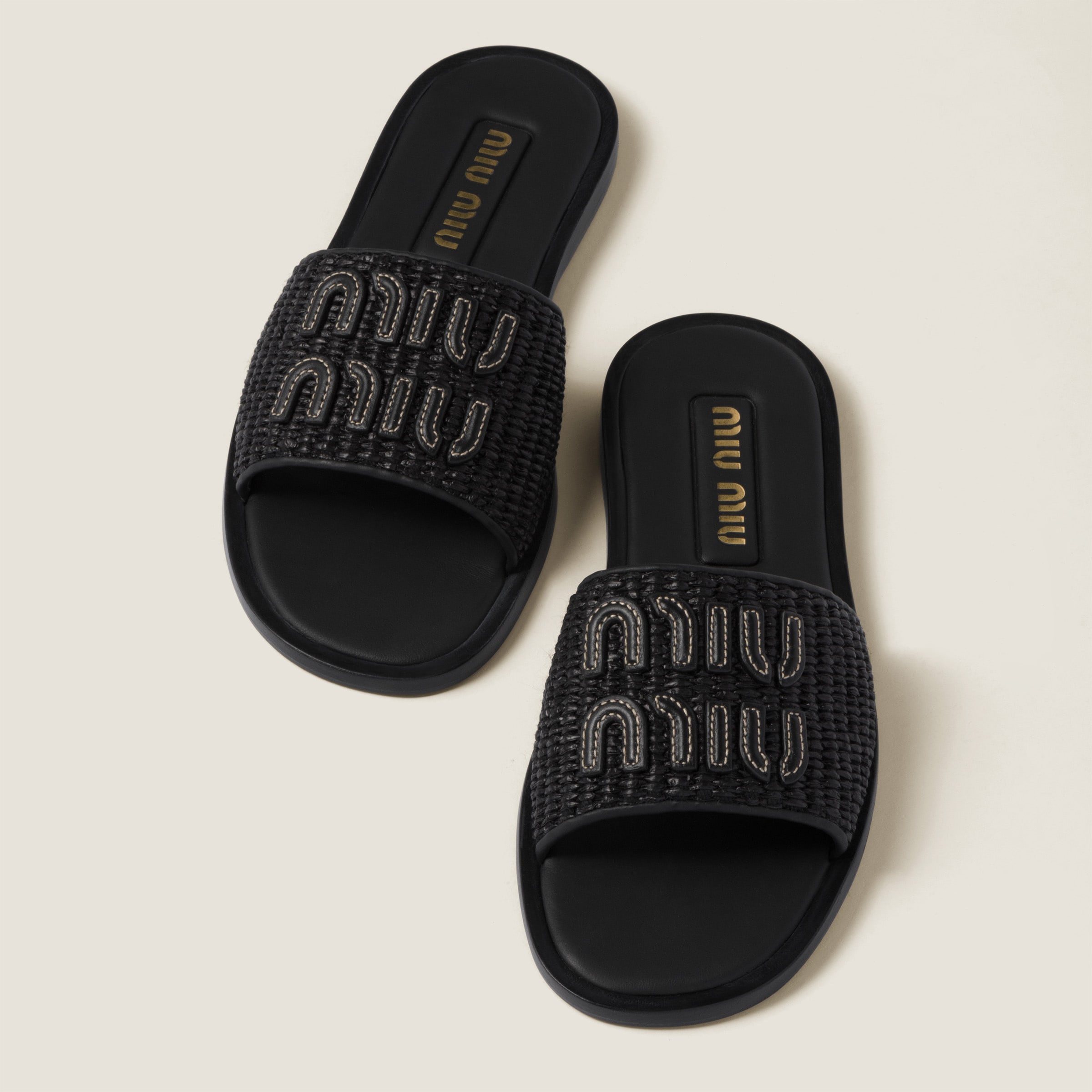 サンダル・ミュール MiuMiu | Raffia-effect woven fabric slides Miu Miu Raffia-effect woven fabric slides | REVERSIBLE