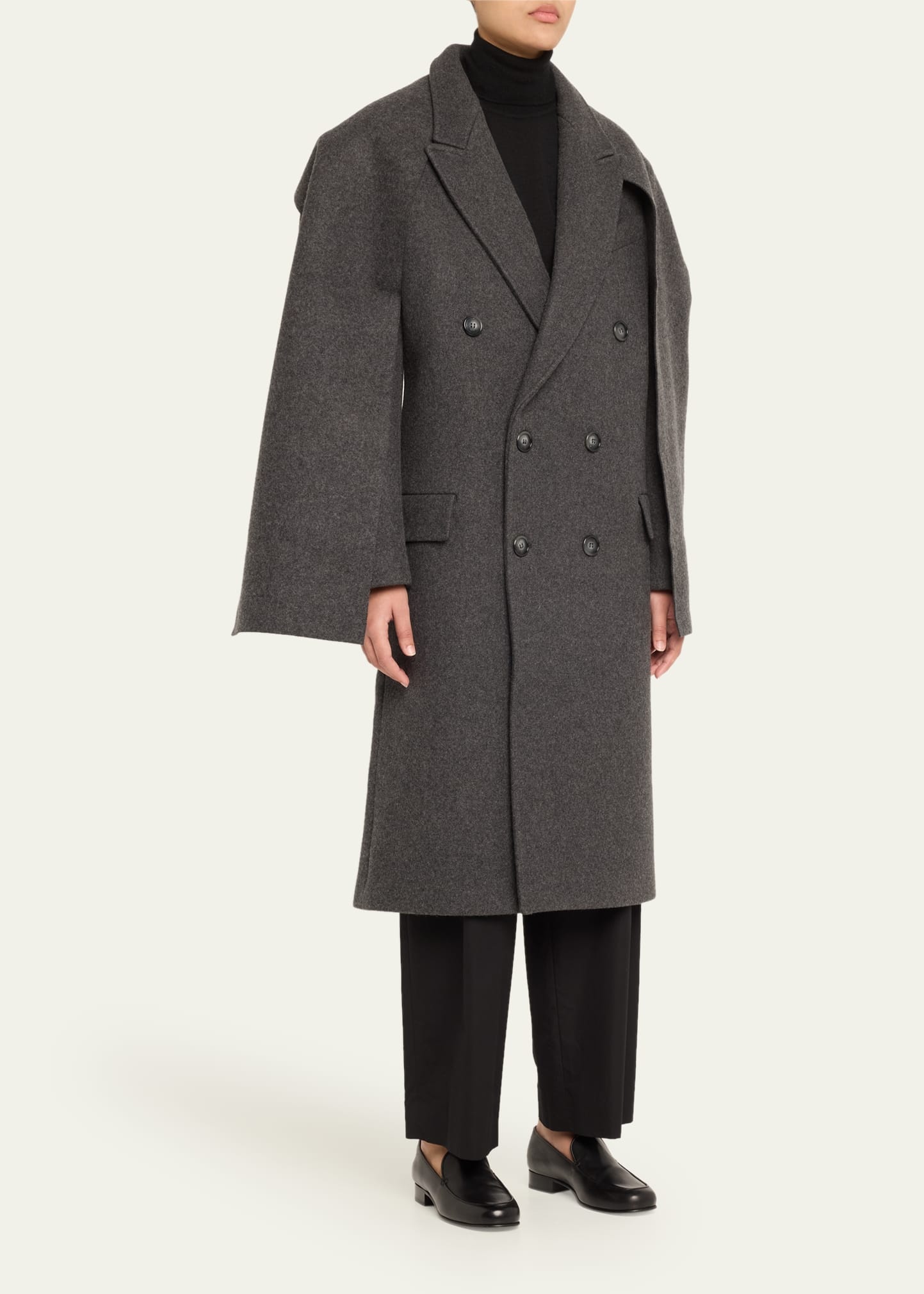 Andes Oversized Wool Coat with Removable Scarf - 4