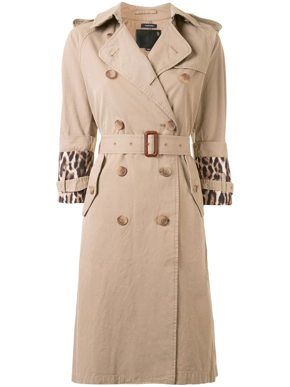 animal print sleeve belted trench coat - 1