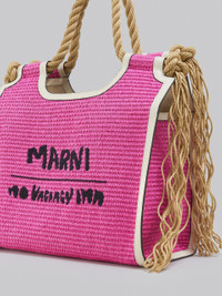 Marni MARNI X NO VACANCY INN - MARCEL TOTE BAG IN PINK RAFFIA WITH WHITE  TRIMS | REVERSIBLE