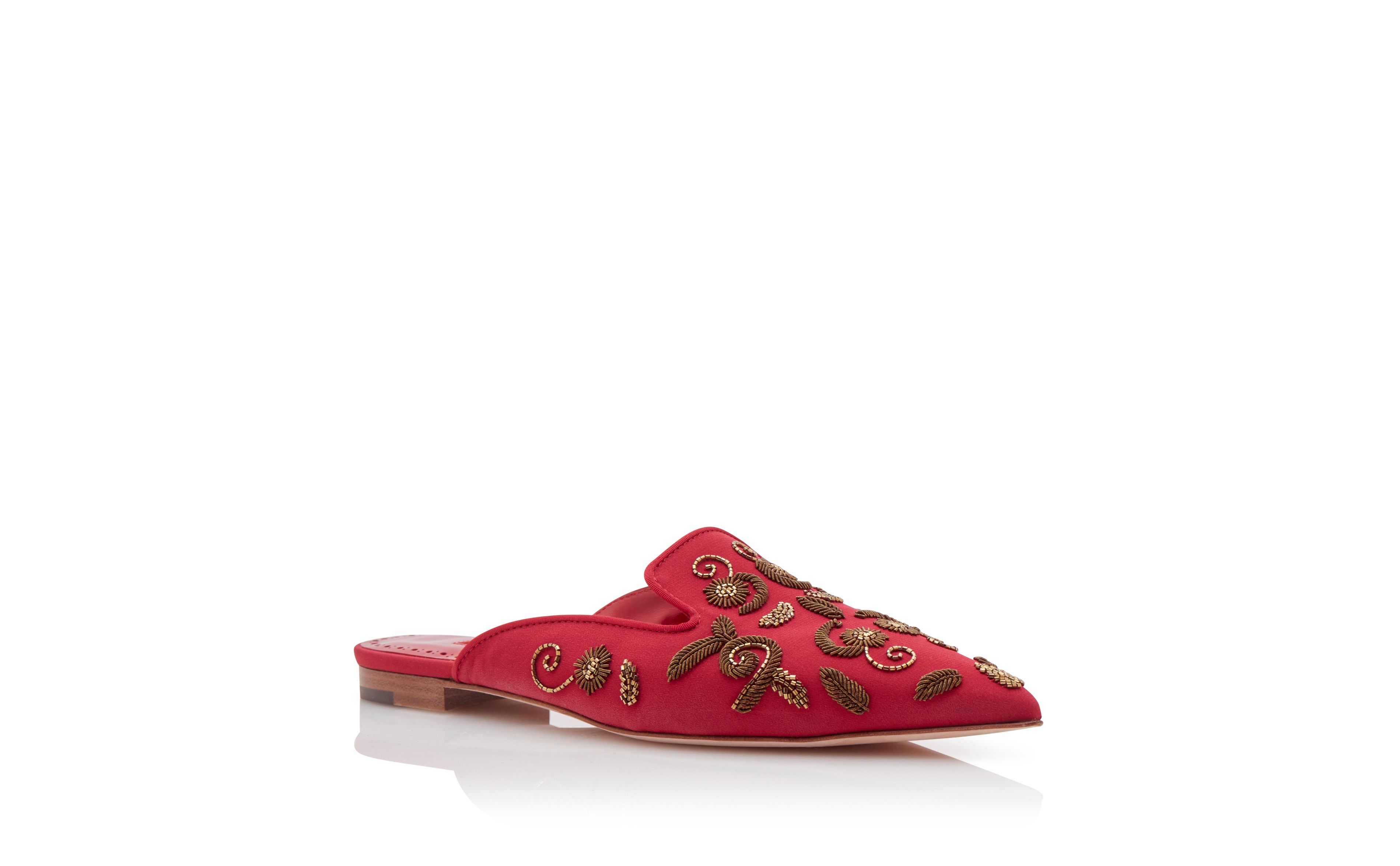 Red and Gold Crepe De Chine Flat Mules - 3