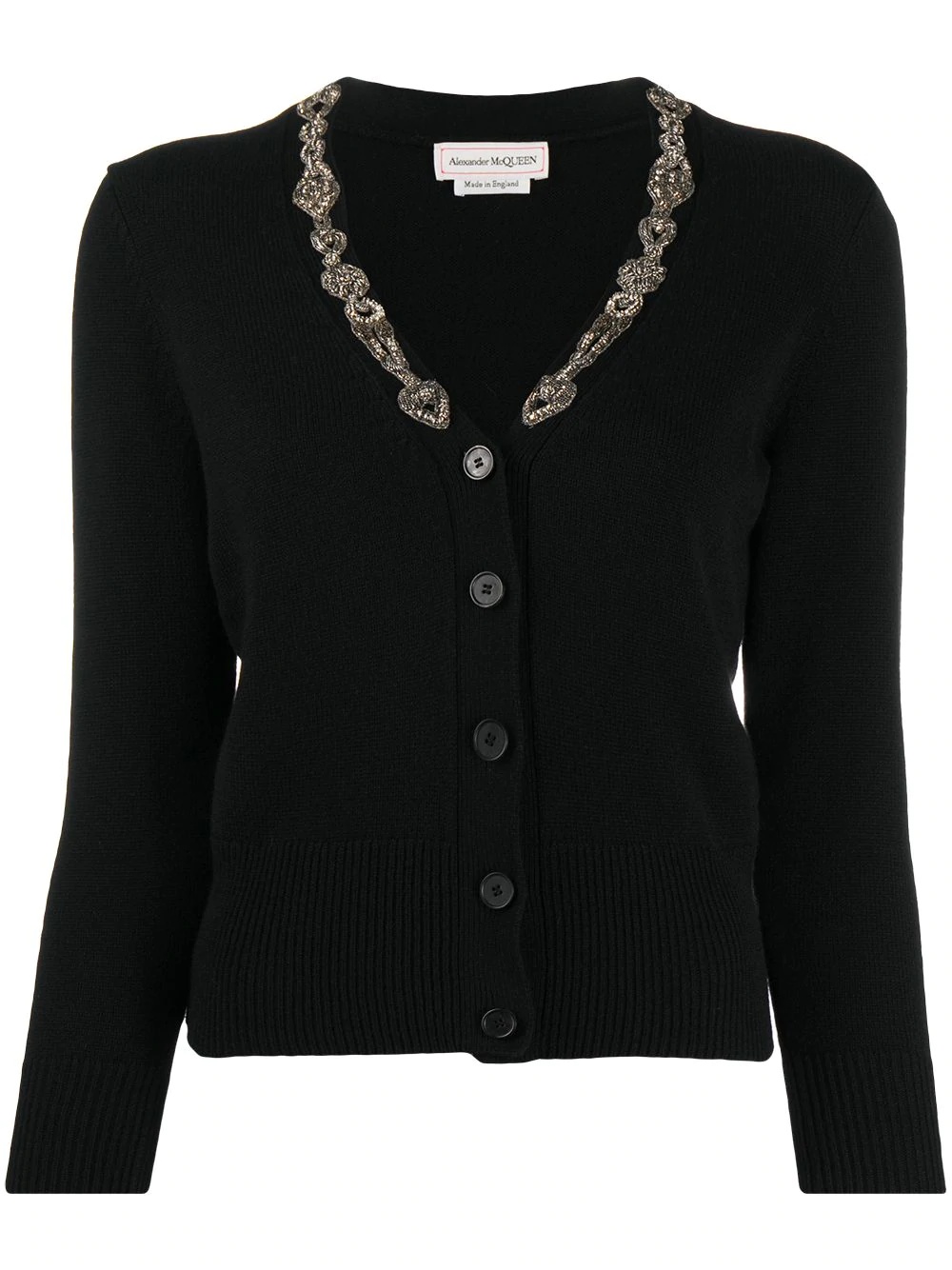 bead-detail V-neck cardigan - 1