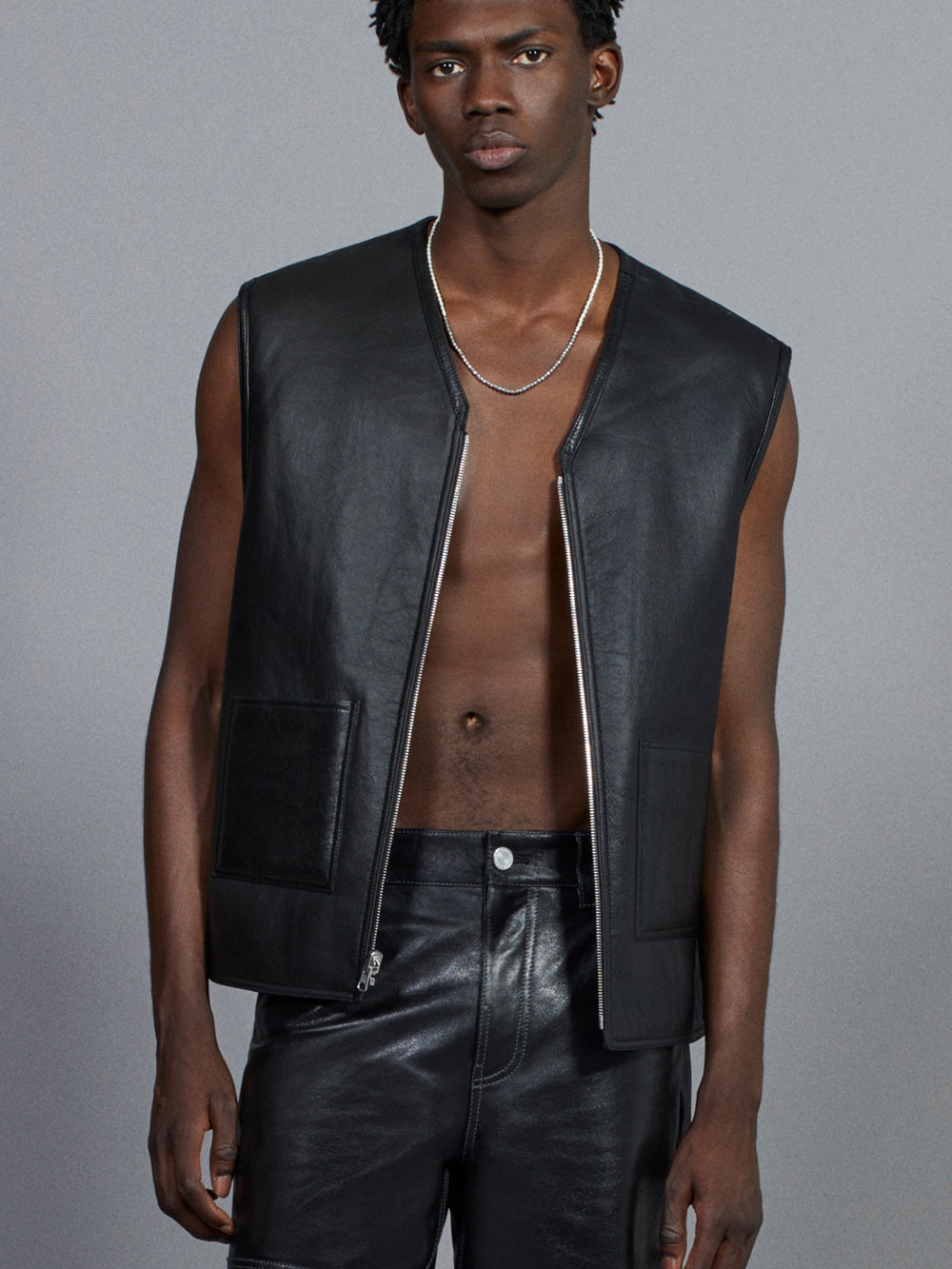 Shearling Vest in Stone Beige/Black - 3
