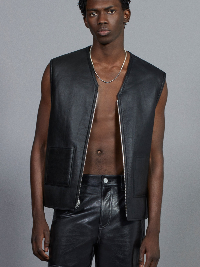 Shearling Vest in Stone Beige/Black 3