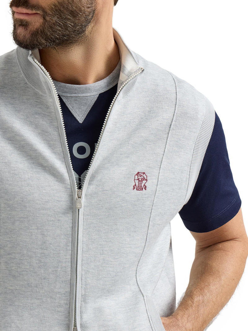 Men's Cotton and Silk French Terry Double Knit Vest with Logo - Pebble 5