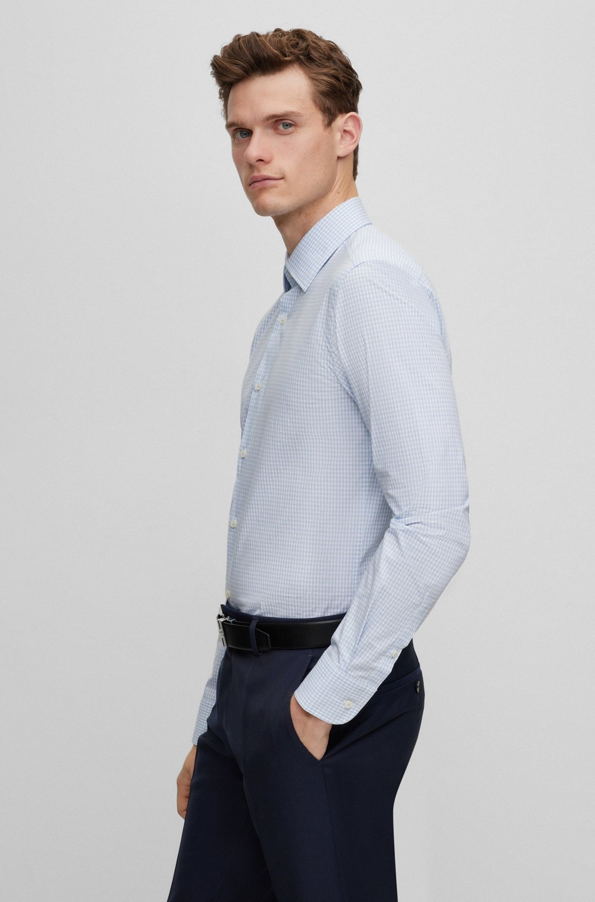 SLIM-FIT SHIRT IN CHECKED STRETCH COTTON - 6