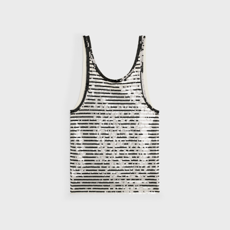 CELINE embroidered marinière tank top in jersey tulle outlook