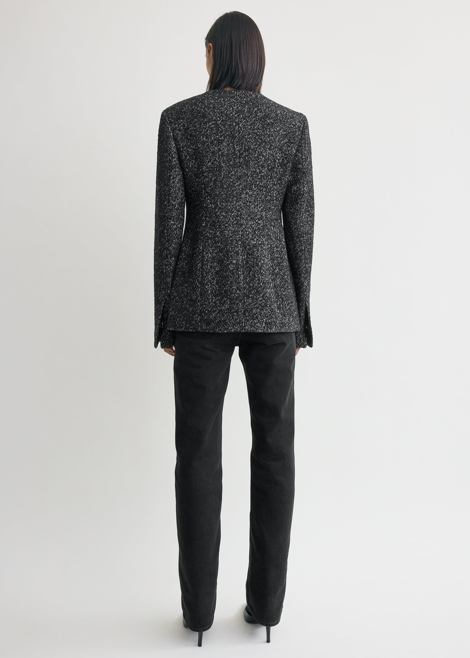 Collarless cinched jacket black/white - 4