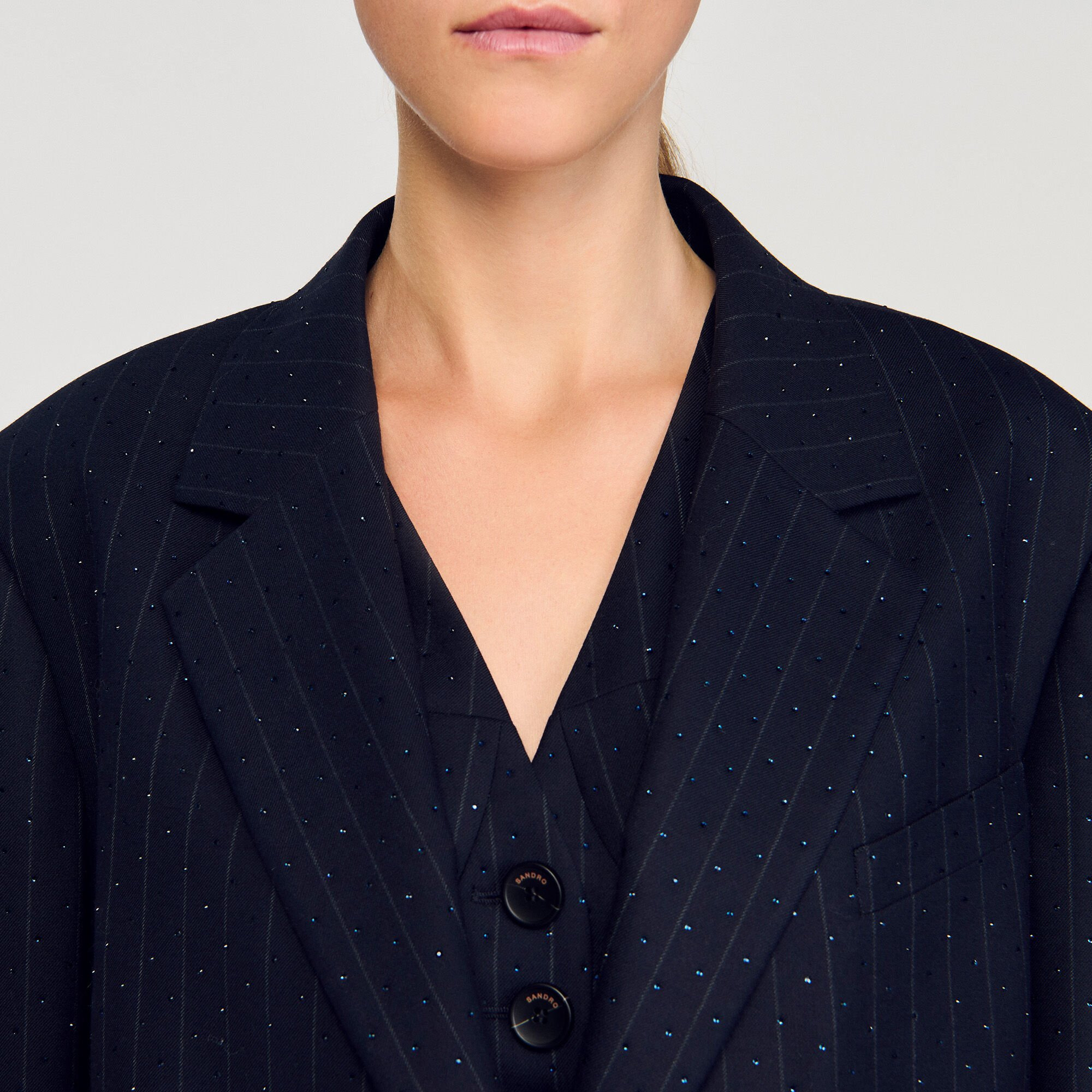 STRIPED RHINESTONE SUIT JACKET - 3