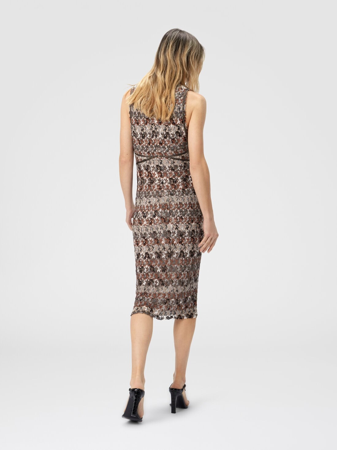 Midi Dress with V-Neck and Embroidered Lace - 3