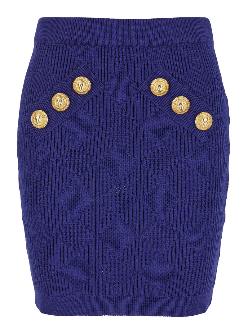 Balmain Women Blue Mini Skirt With Jewel Buttons In Viscose Blend Woman - 1