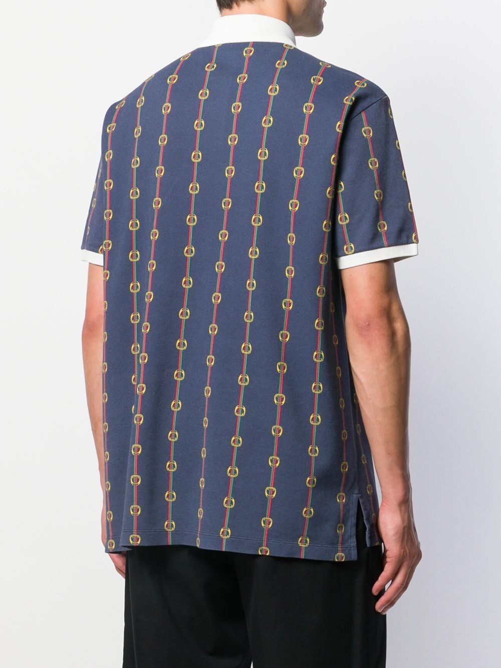 horsebit chain print oversized polo shirt - 4