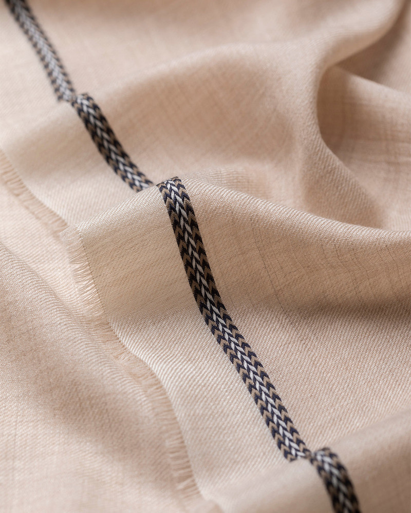Ives Natural Chevron Border Cashmere Scarf 3