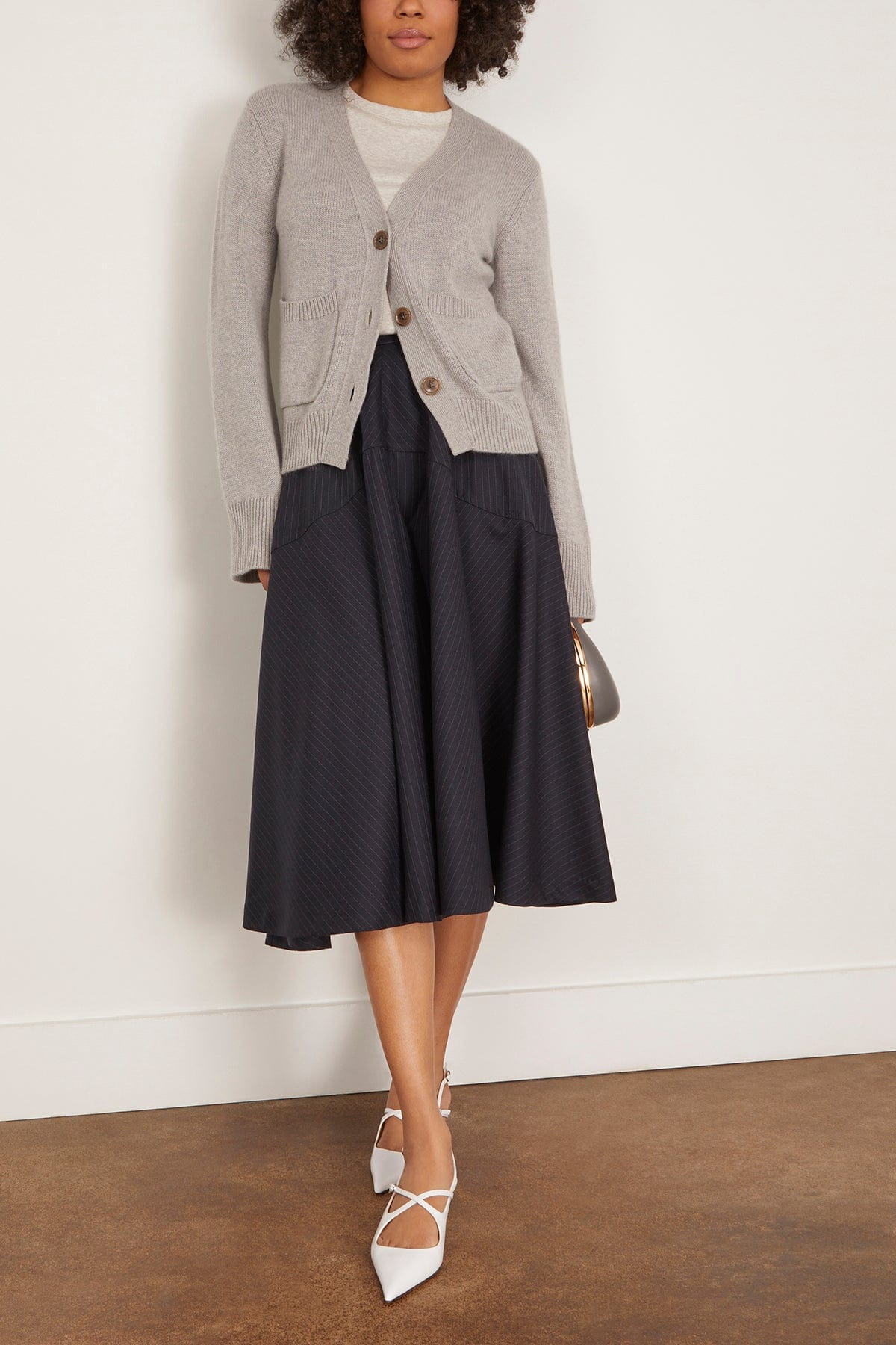 Maxime Pinstriped Wool Skirt in Dark Navy - 2