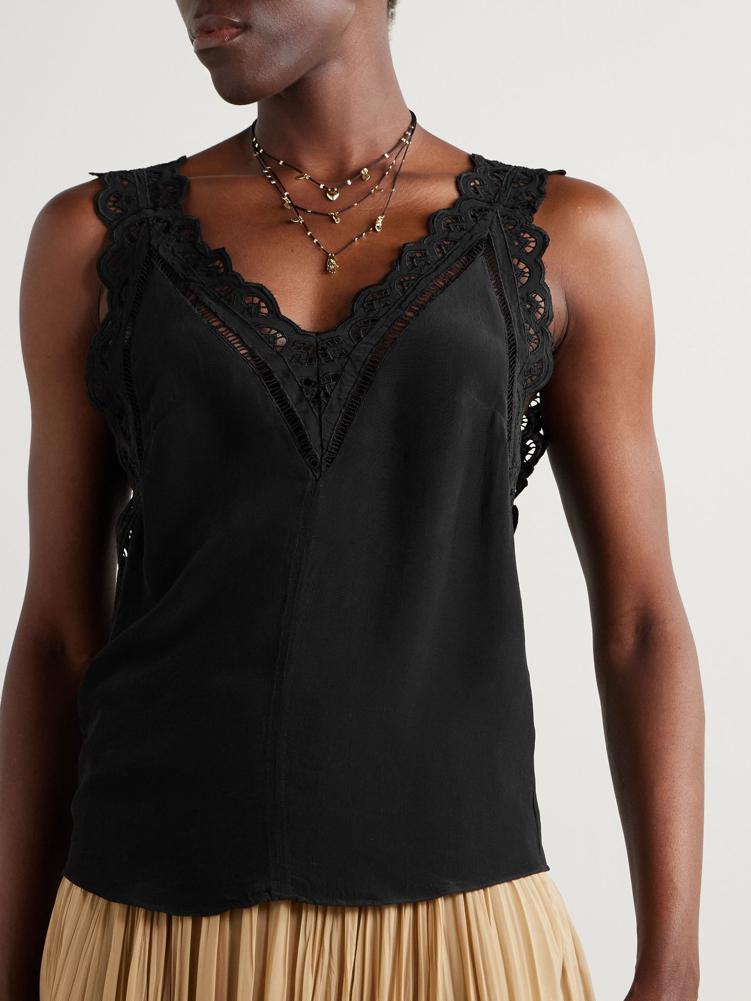 Fradela guipure lace-trimmed poplin tank Black - 3