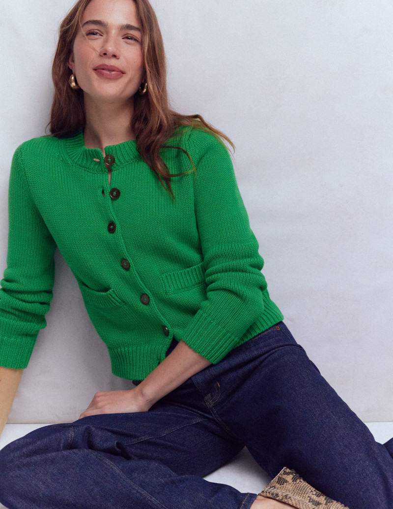 Lucy Chunky Cotton Cardigan-Rich Emerald - 1
