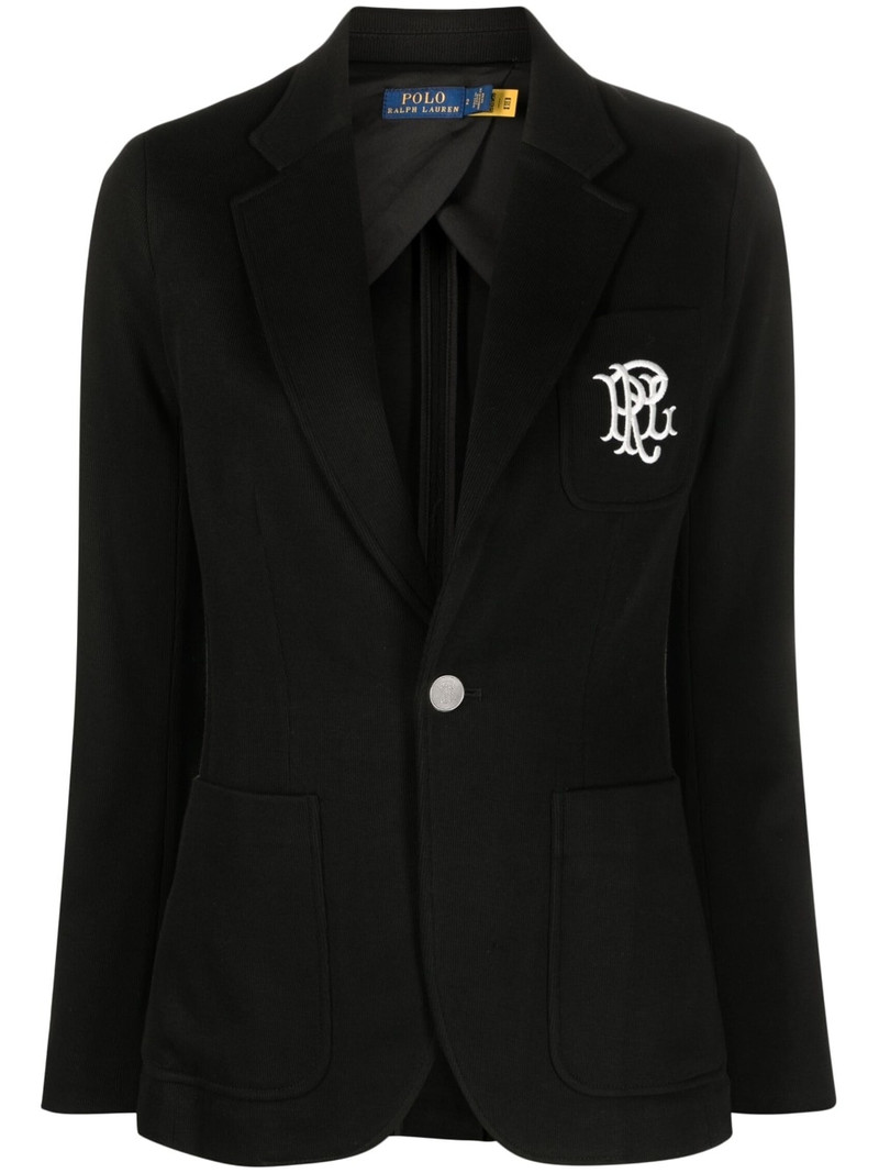 embroidered-logo single-breasted blazer 1