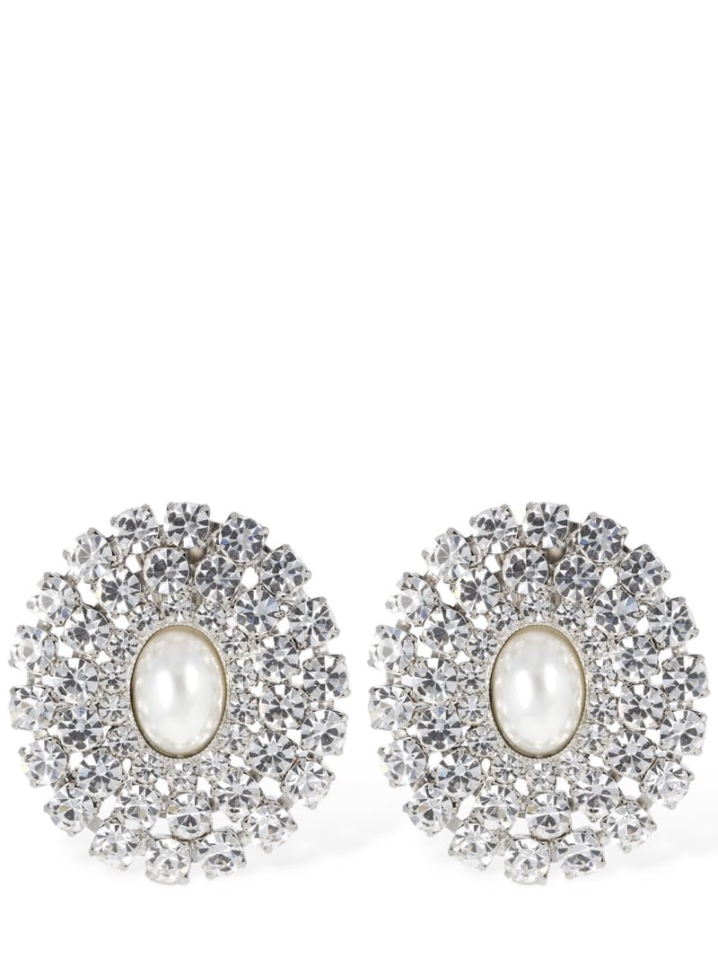 Oval crystal earrings w/ pearl - 1