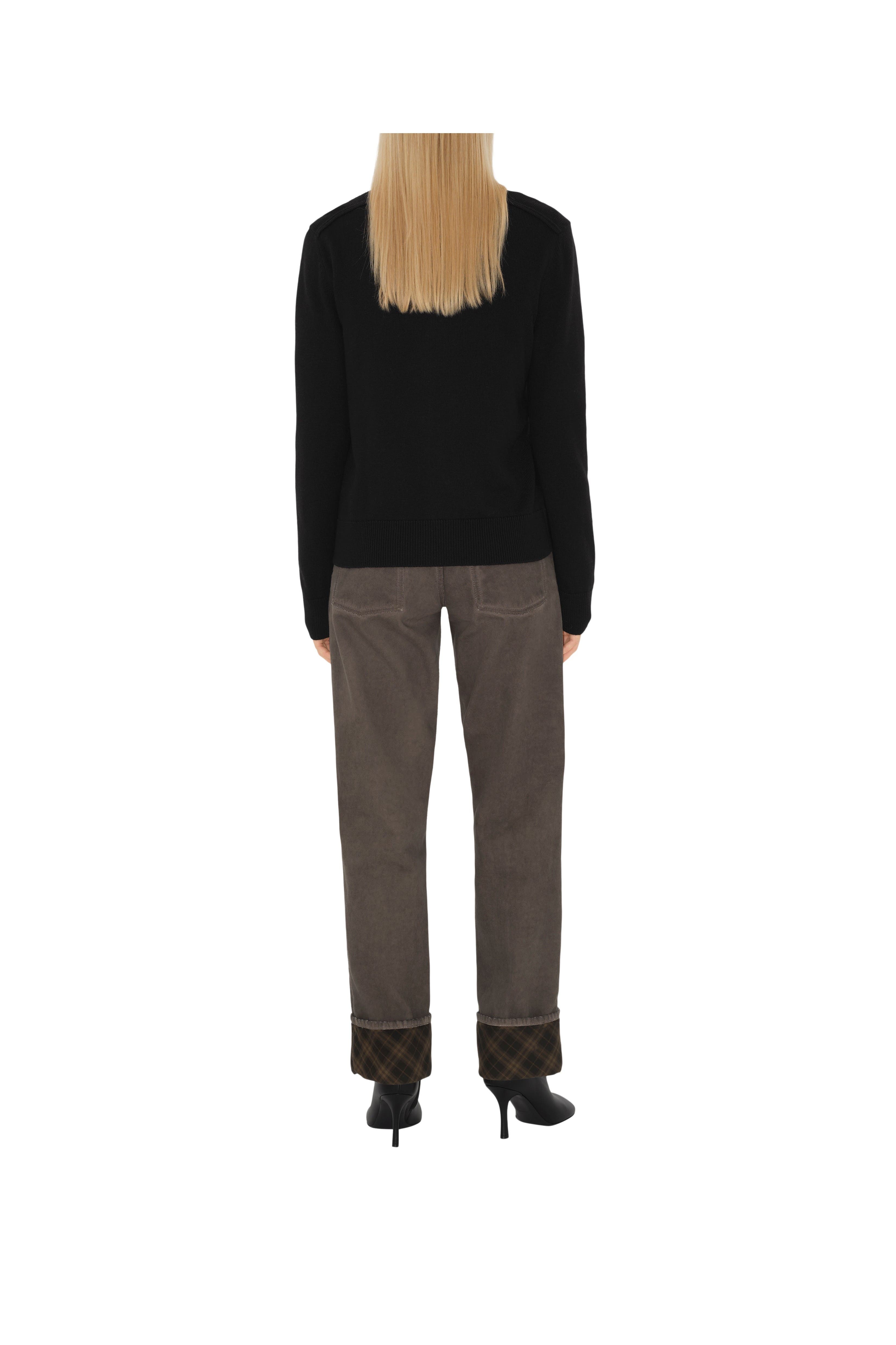burberry Check Label Wool Cardigan in Black at Nordstrom - 5