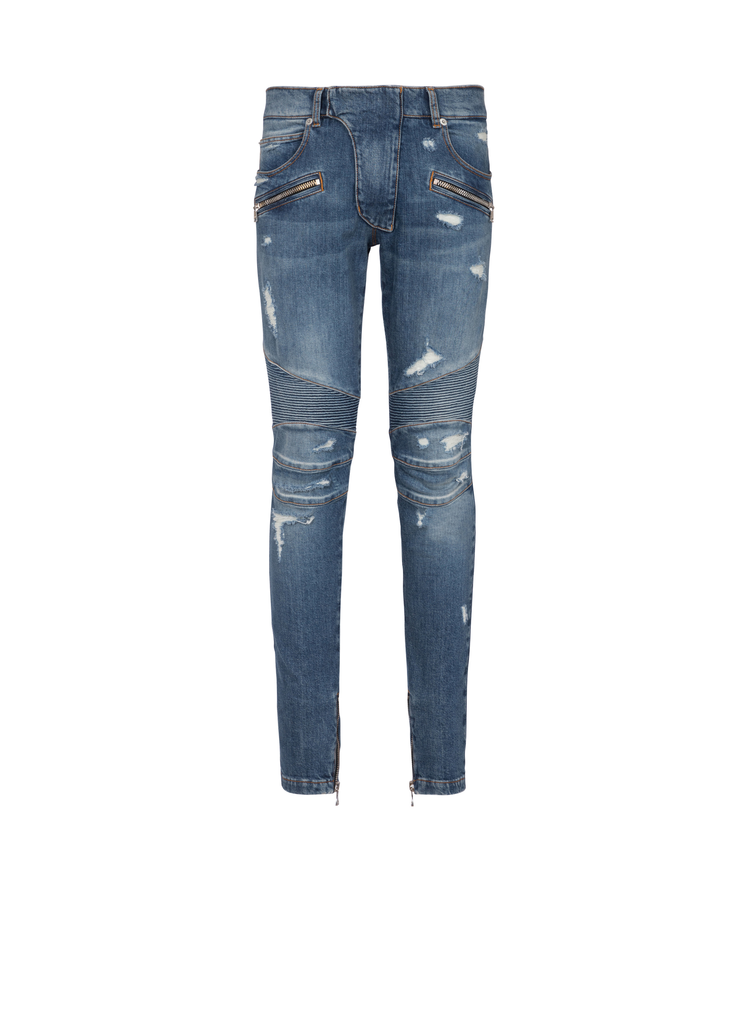 Biker jeans in faded denim - 1