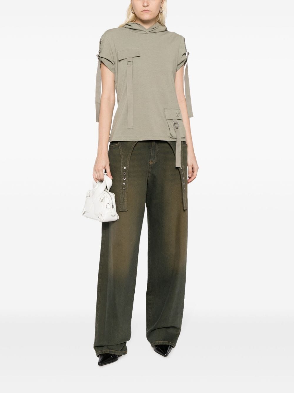logo-embroidered layered-effect jeans - 6
